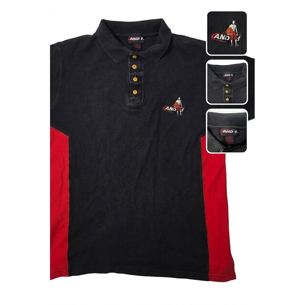 Vintage AND 1 Polo Shirt Mens XL Black Red Basketball Y2K Streetwear The Player